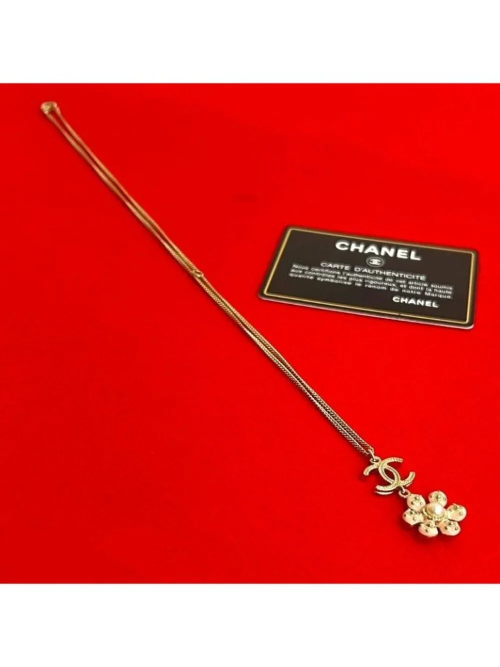 Chanel Coco Mark Flower Motif GP Faux Pearl Necklace Pendant 18BC